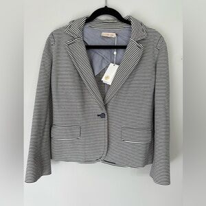 Tory Burch Colleen Knit Jacket Blazer Black White Striped Size Large NWT